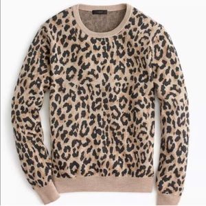 J. Crew Merino Wool leopard cheetah print crewneck sweater Medium